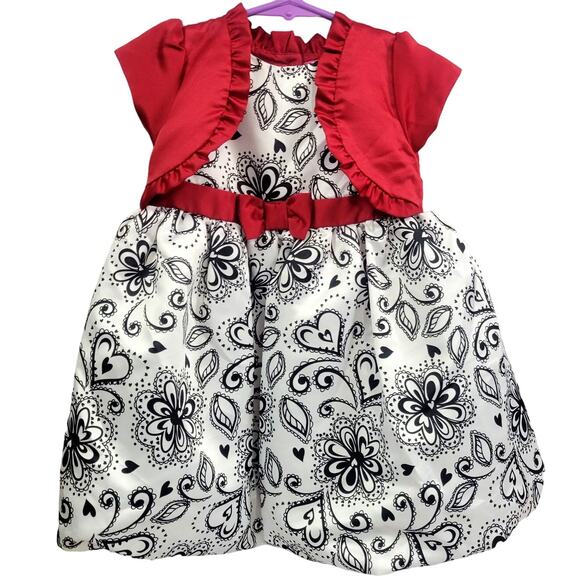 Park Bench Kids White, Black Rose & Red Dress 24 Months - Picture 1 of 8